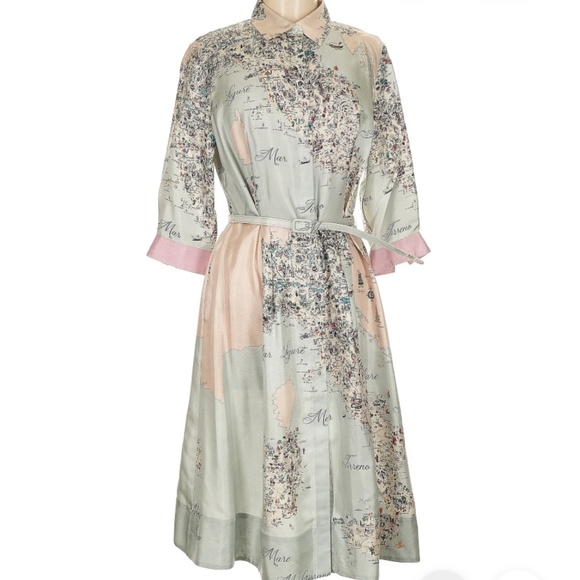 Rani Arabella Italian Map Silk Print Dress - Picture 5 of 11